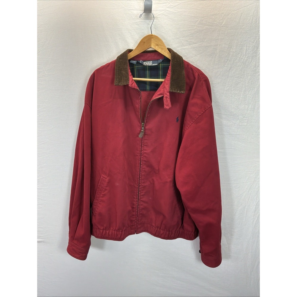 Vtg Polo Ralph Lauren Jacket XL Harrington Red Brwn Corduroy Collar Classic Prep